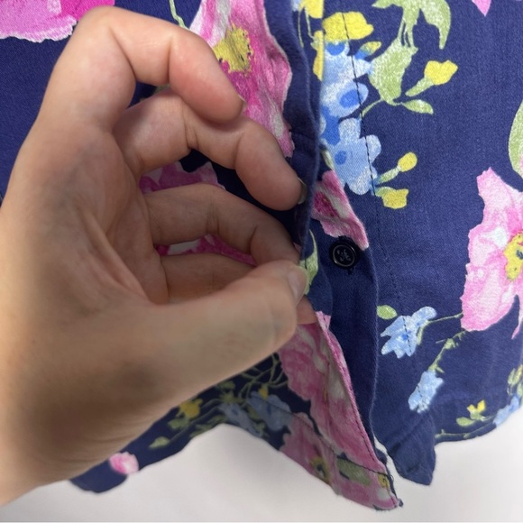 Lauren Ralph Lauren Navy Floral Sleep Shirt Women’s Embroidered Pocket Sz M - Picture 9 of 10